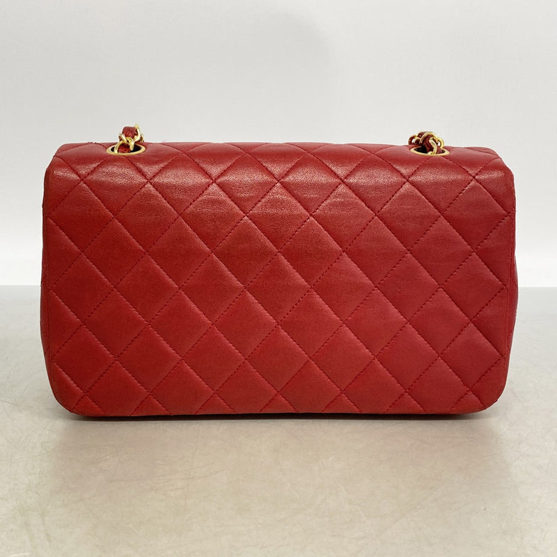 【6fd6252】シャネル ショルダーバッグ マトラッセ チェーンショルダー ラムスキン レッド ゴールド金具【中古】レディース