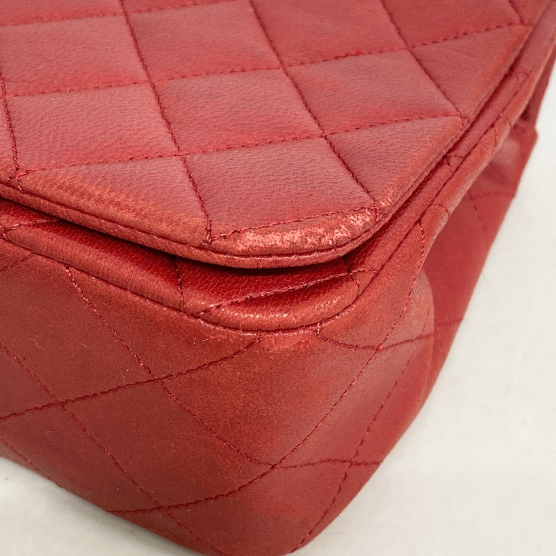 【6fd6252】シャネル ショルダーバッグ マトラッセ チェーンショルダー ラムスキン レッド ゴールド金具【中古】レディース
