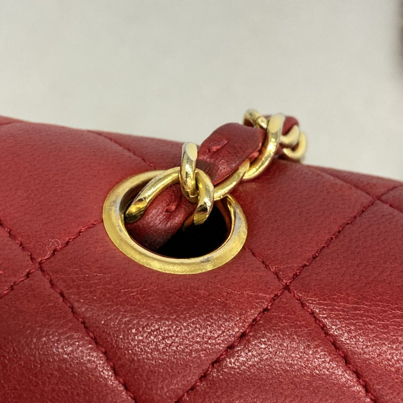 【6fd6252】シャネル ショルダーバッグ マトラッセ チェーンショルダー ラムスキン レッド ゴールド金具【中古】レディース