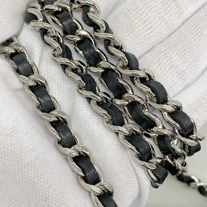 【6fd6253】シャネル ショルダーウォレット マトラッセ チェーンショルダー ラムスキン ブラック シルバー金具【中古】レディース