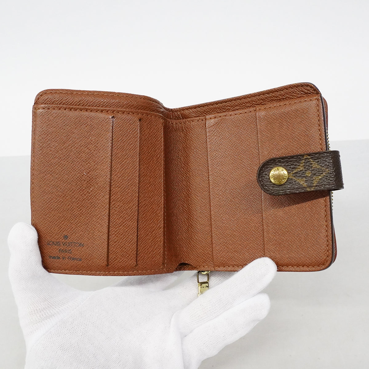 【6fd6249】ルイヴィトン 財布 モノグラム コンパクトジップ M61667 ブラウン【中古】レディース