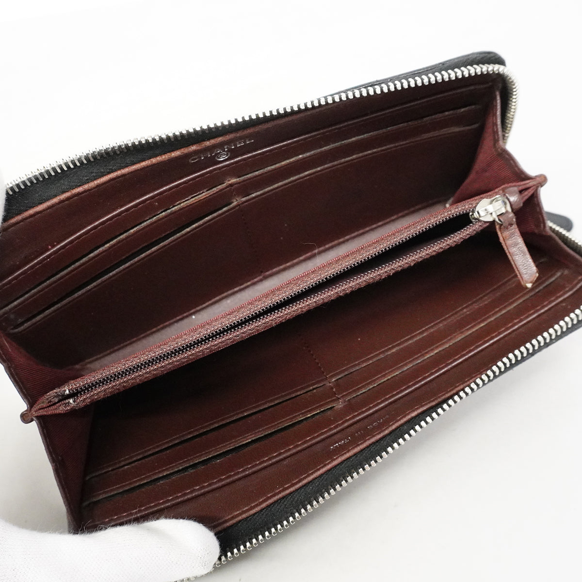 【6fd6277-k】シャネル 長財布 マトラッセ ラムスキン ブラック シルバー金具【中古】レディース