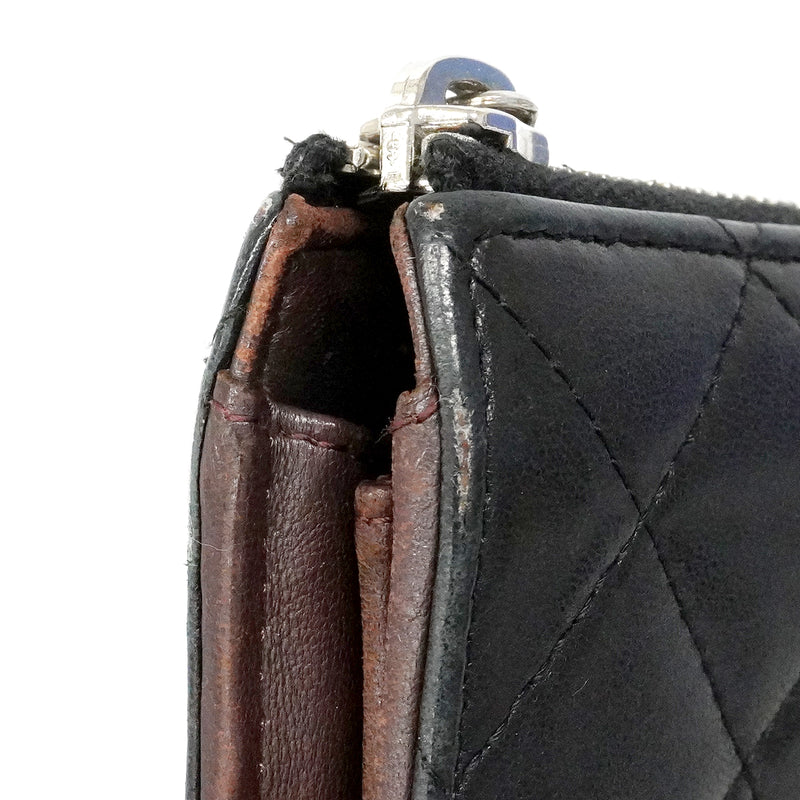 【6fd6277-k】シャネル 長財布 マトラッセ ラムスキン ブラック シルバー金具【中古】レディース