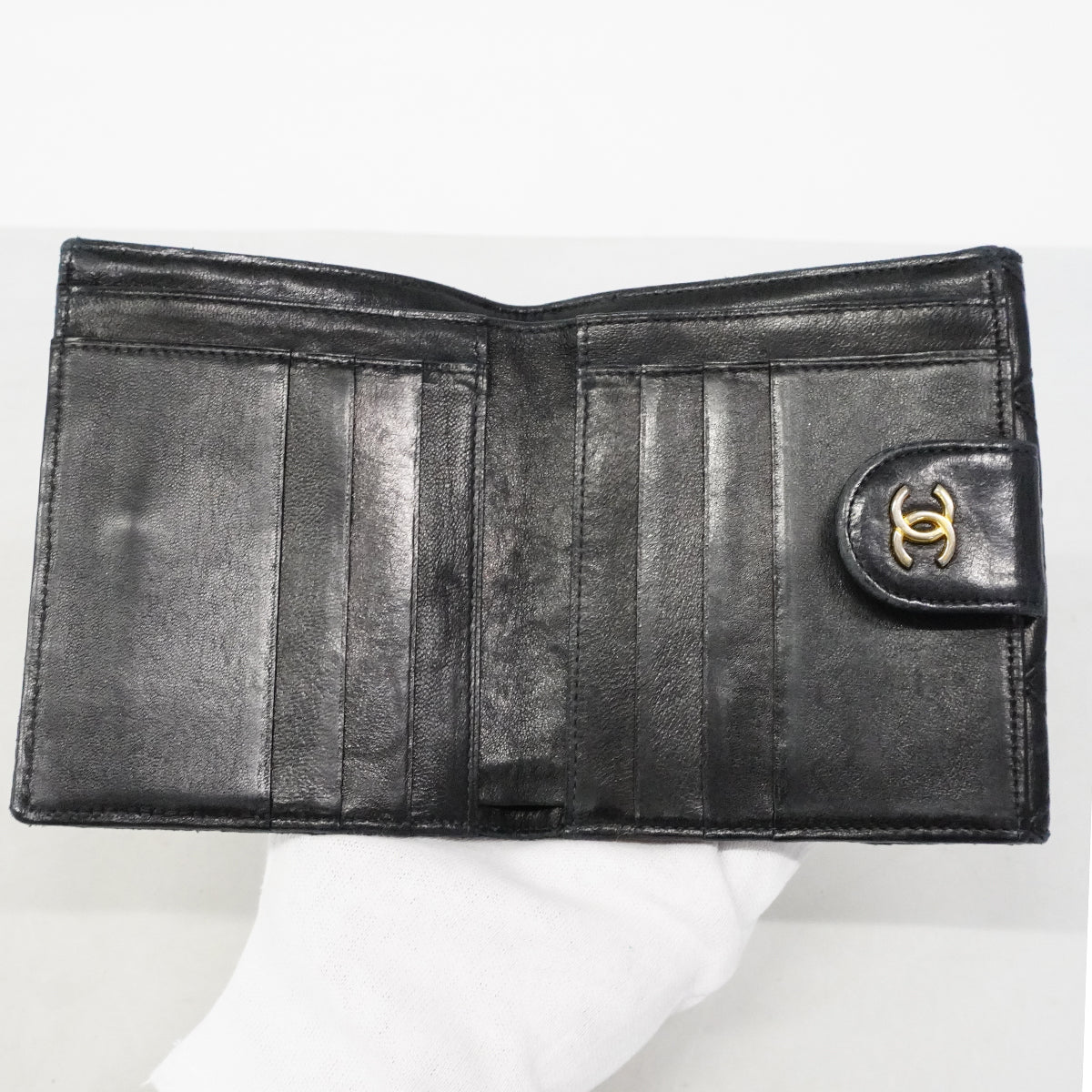 【6fd6279-k】シャネル 財布 ビコローレ ラムスキン ブラック ゴールド金具【中古】レディース