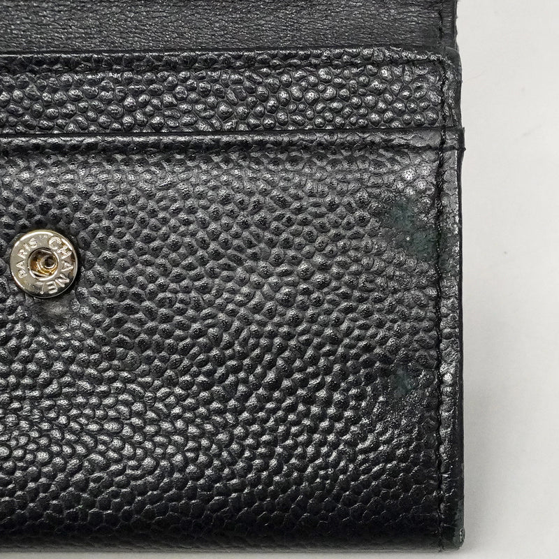 【6fd6280-k】シャネル カードケース キャビアスキン ブラック シルバー金具【中古】レディース