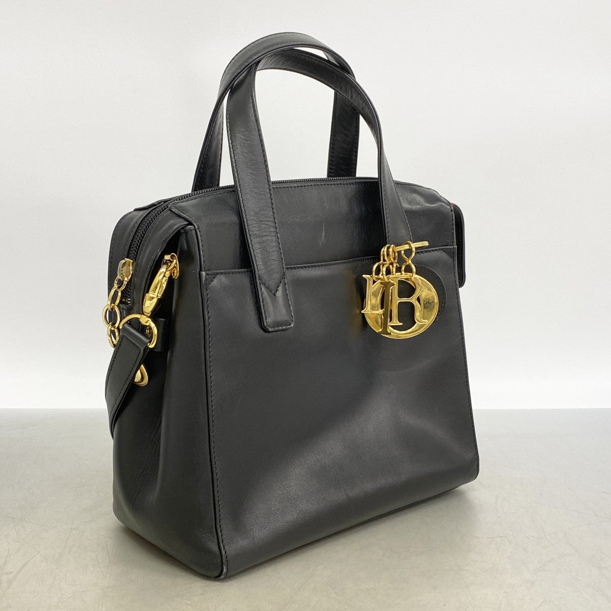 【6fd6282】クリスチャンディオール ハンドバッグ レザー ブラック ゴールド金具 2wayバッグ【中古】レディース