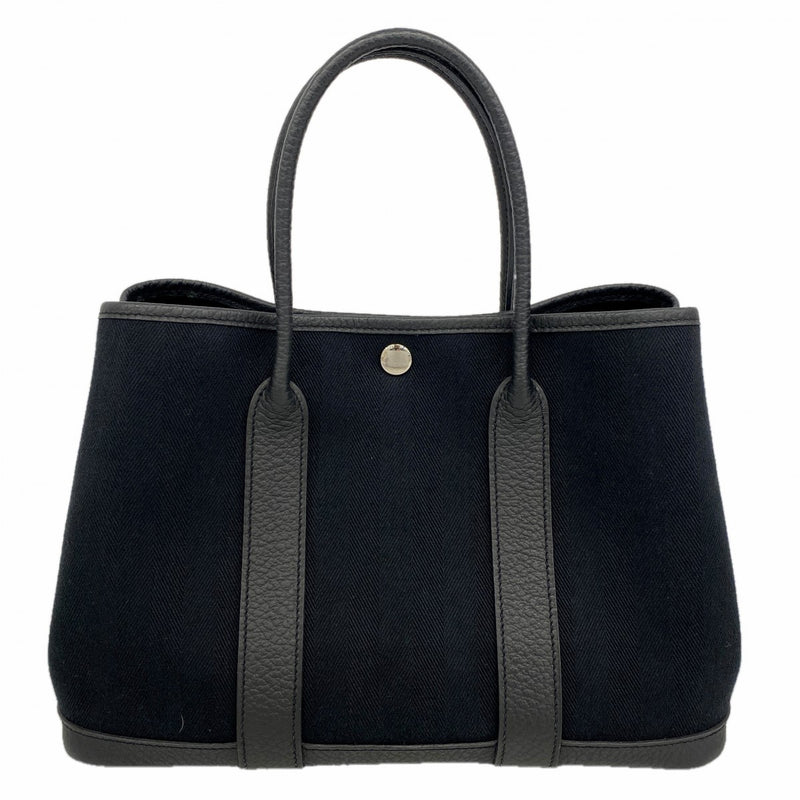 【6fe6345】エルメス トートバッグ ガーデンパーティTPM キャンバス ブラック シルバー金具 T刻印【中古】レディース