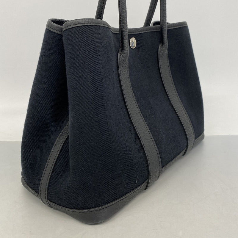 【6fe6345】エルメス トートバッグ ガーデンパーティTPM キャンバス ブラック シルバー金具 T刻印【中古】レディース