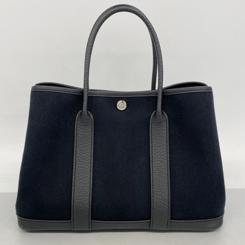 【6fe6345】エルメス トートバッグ ガーデンパーティTPM キャンバス ブラック シルバー金具 T刻印【中古】レディース