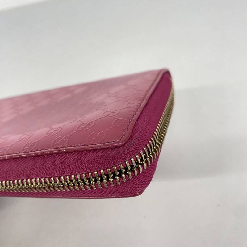 【6fe6351】グッチ 長財布 マイクロGG 309758 エナメル ピンク ゴールド金具【中古】レディース