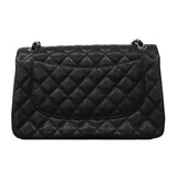 【6fe6375】シャネル ショルダーバッグ デカマトラッセ Wフラップ Wチェーン キャビアスキン ブラック シルバー金具【中古】レディース