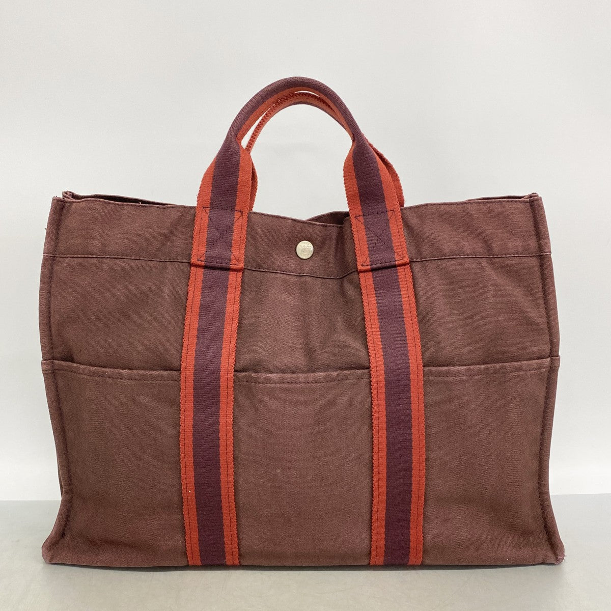 【6fe6376】エルメス トートバッグ フールトゥMM キャンバス ブラウン シルバー金具【中古】メンズ レディース ユニセックス