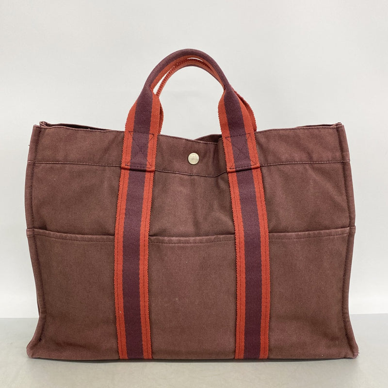 【6fe6376】エルメス トートバッグ フールトゥMM キャンバス ブラウン シルバー金具【中古】メンズ レディース ユニセックス