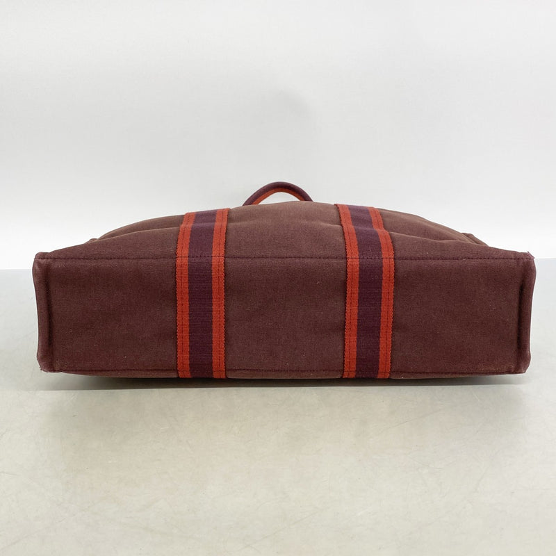 【6fe6376】エルメス トートバッグ フールトゥMM キャンバス ブラウン シルバー金具【中古】メンズ レディース ユニセックス