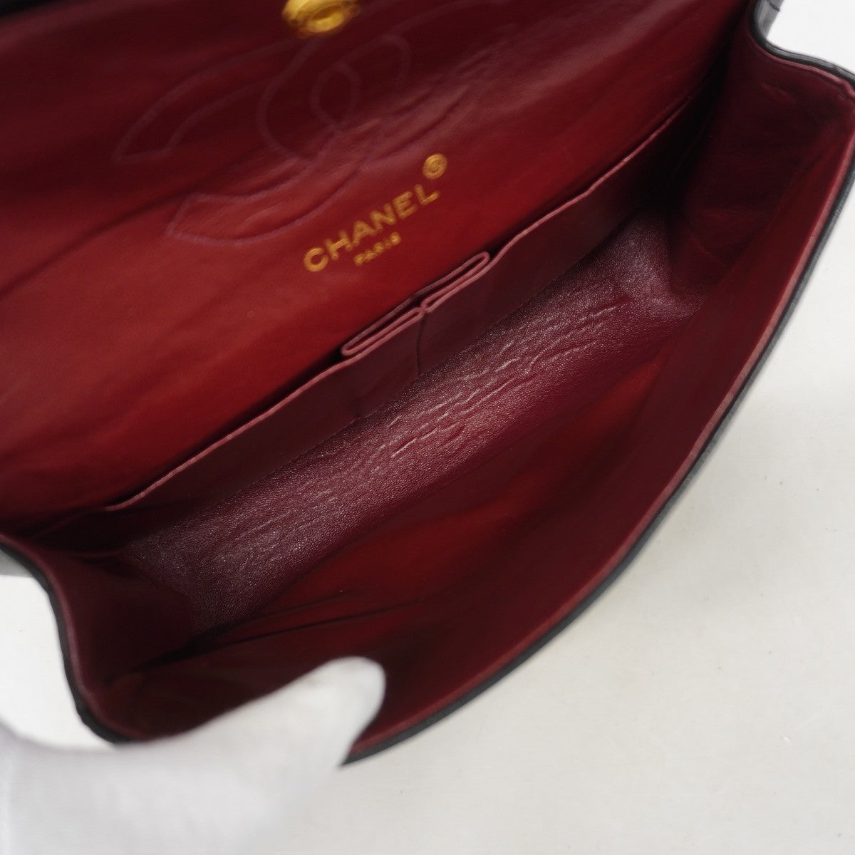 【6fe6386】シャネル ショルダーバッグ マトラッセ Wフラップ Wチェーン ラムスキン ブラック ゴールド金具【中古】レディース