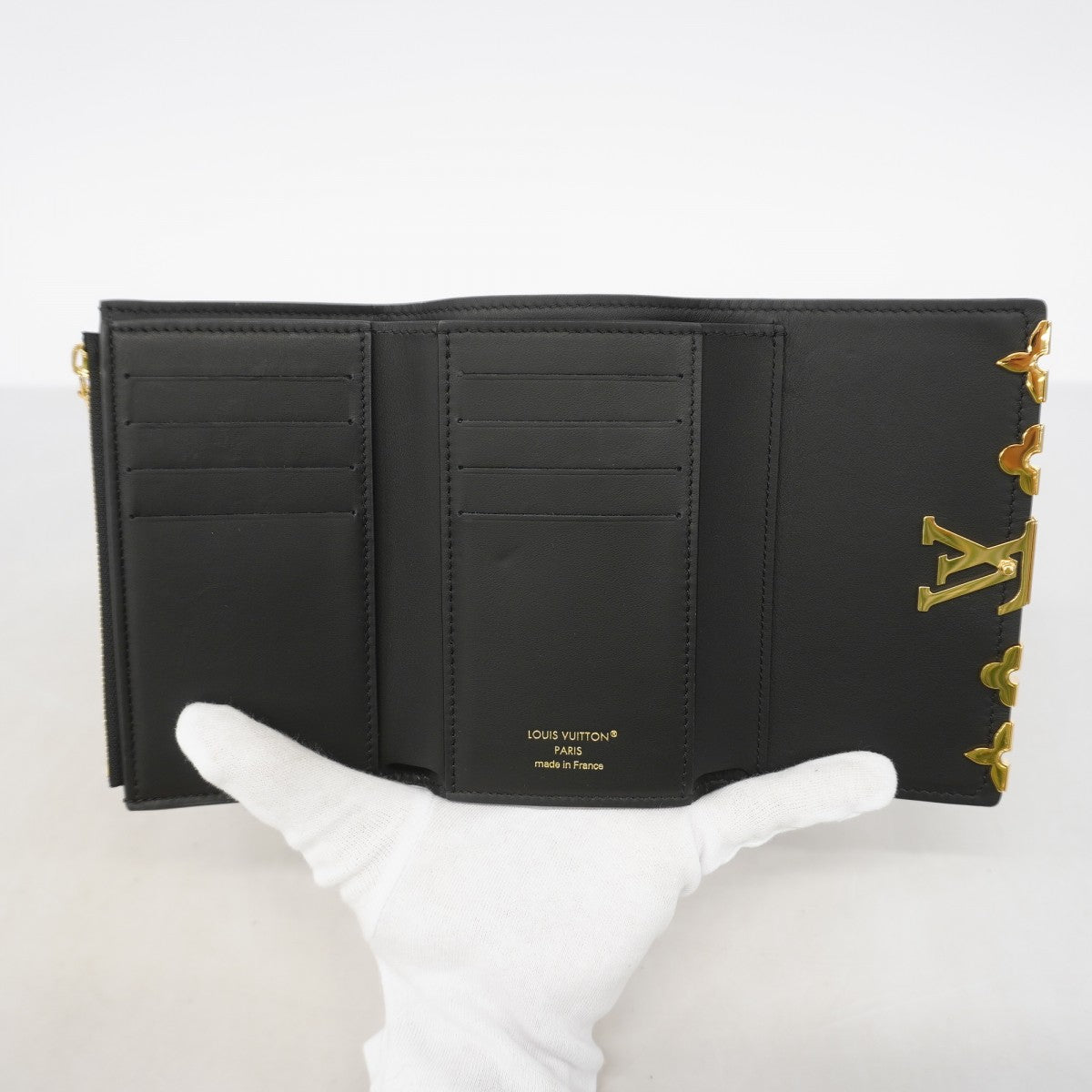 【6fe6393】ルイヴィトン 三つ折り財布 トリヨン ポルトフォイユカプシーヌ M67886 ノワール【中古】レディース