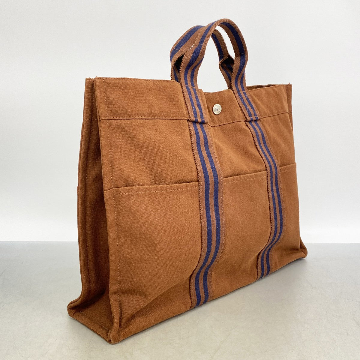 【6fe6396-k】エルメス トートバッグ フールトゥMM キャンバス ブラウン シルバー金具【中古】メンズ レディース ユニセックス