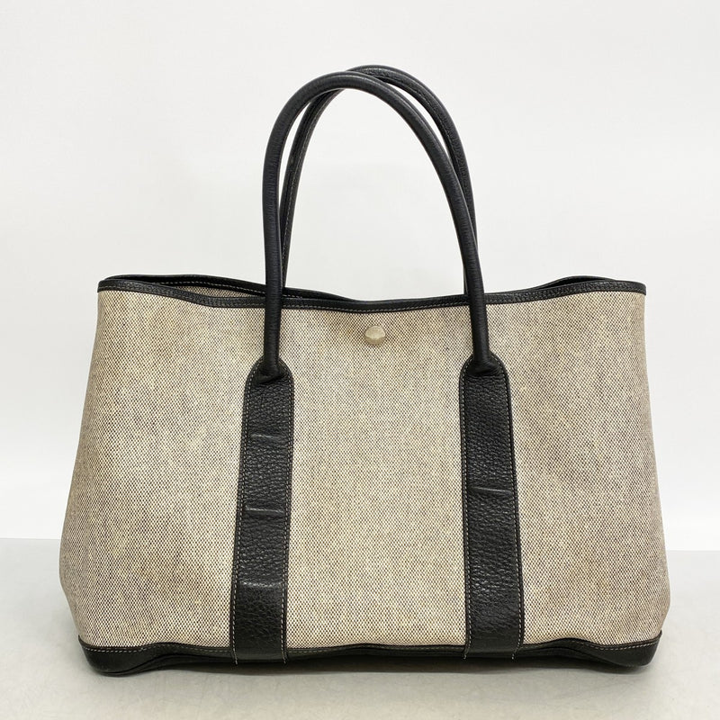【6fe6405-h】エルメス トートバッグ ガーデンパーティPM トワルアッシュ グレー シルバー金具 T刻印【中古】レディース