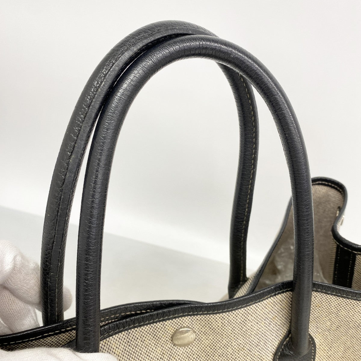 【6fe6405-h】エルメス トートバッグ ガーデンパーティPM トワルアッシュ グレー シルバー金具 T刻印【中古】レディース