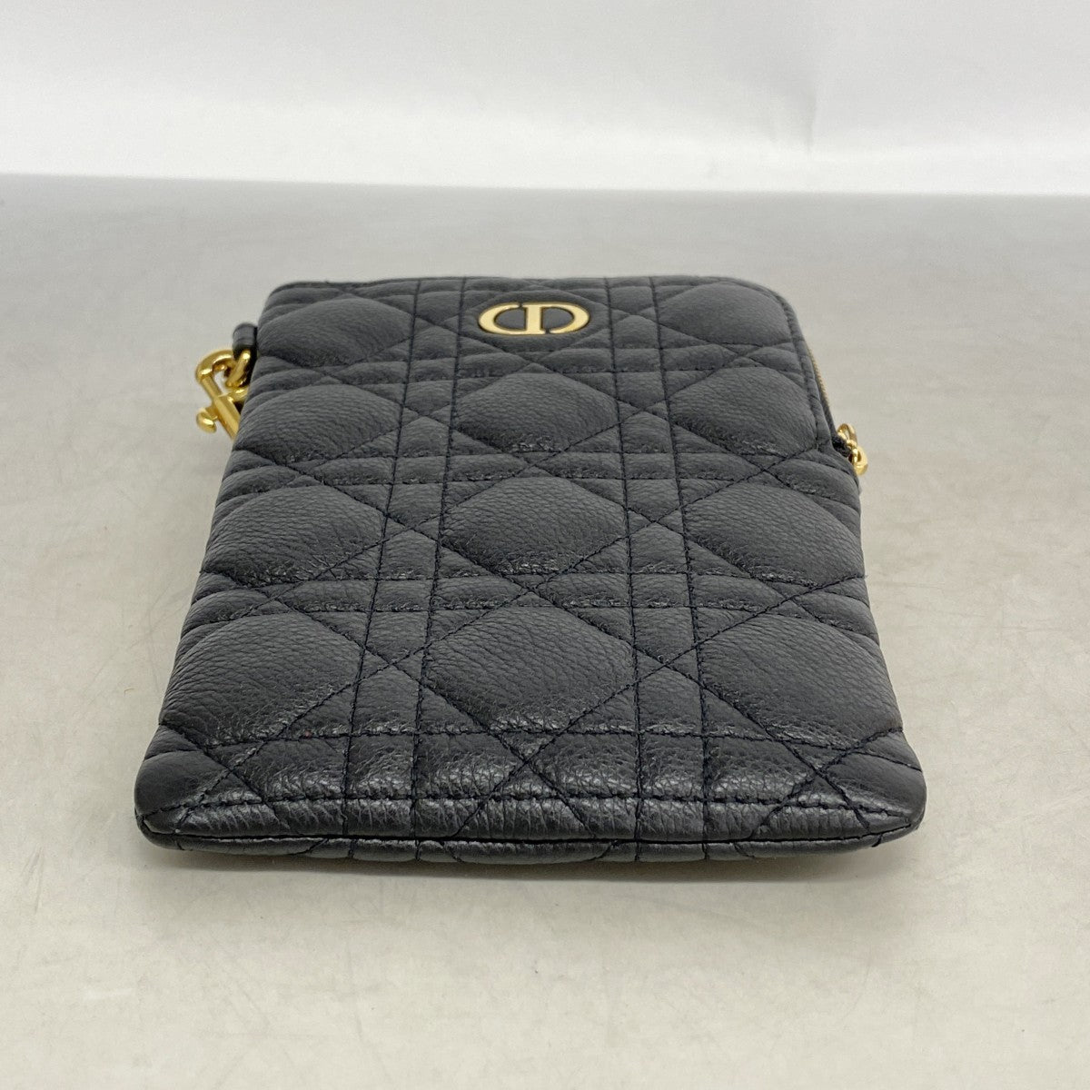 【6fe6410-h】クリスチャンディオール ポシェット カナージュ レザー ブラック ゴールド金具【中古】レディース