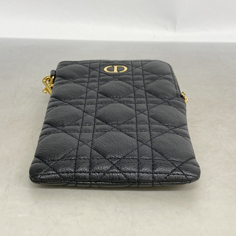 【6fe6410-h】クリスチャンディオール ポシェット カナージュ レザー ブラック ゴールド金具【中古】レディース
