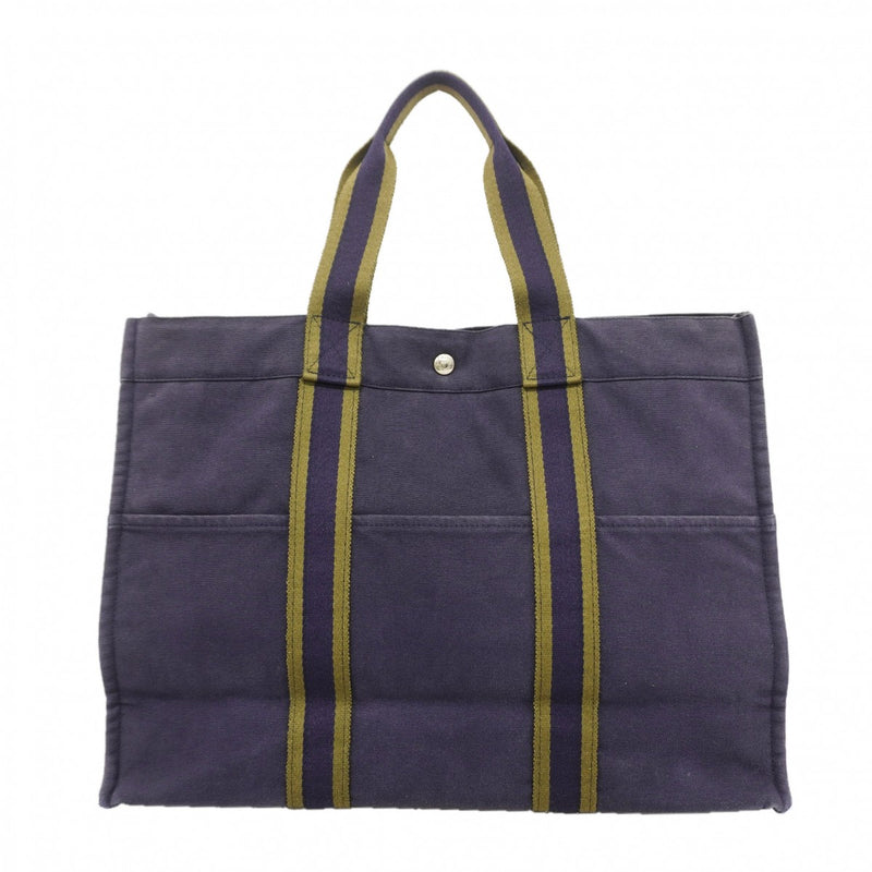 【6fe6411】エルメス トートバッグ フールトゥMM キャンバス ネイビー シルバー金具【中古】レディース