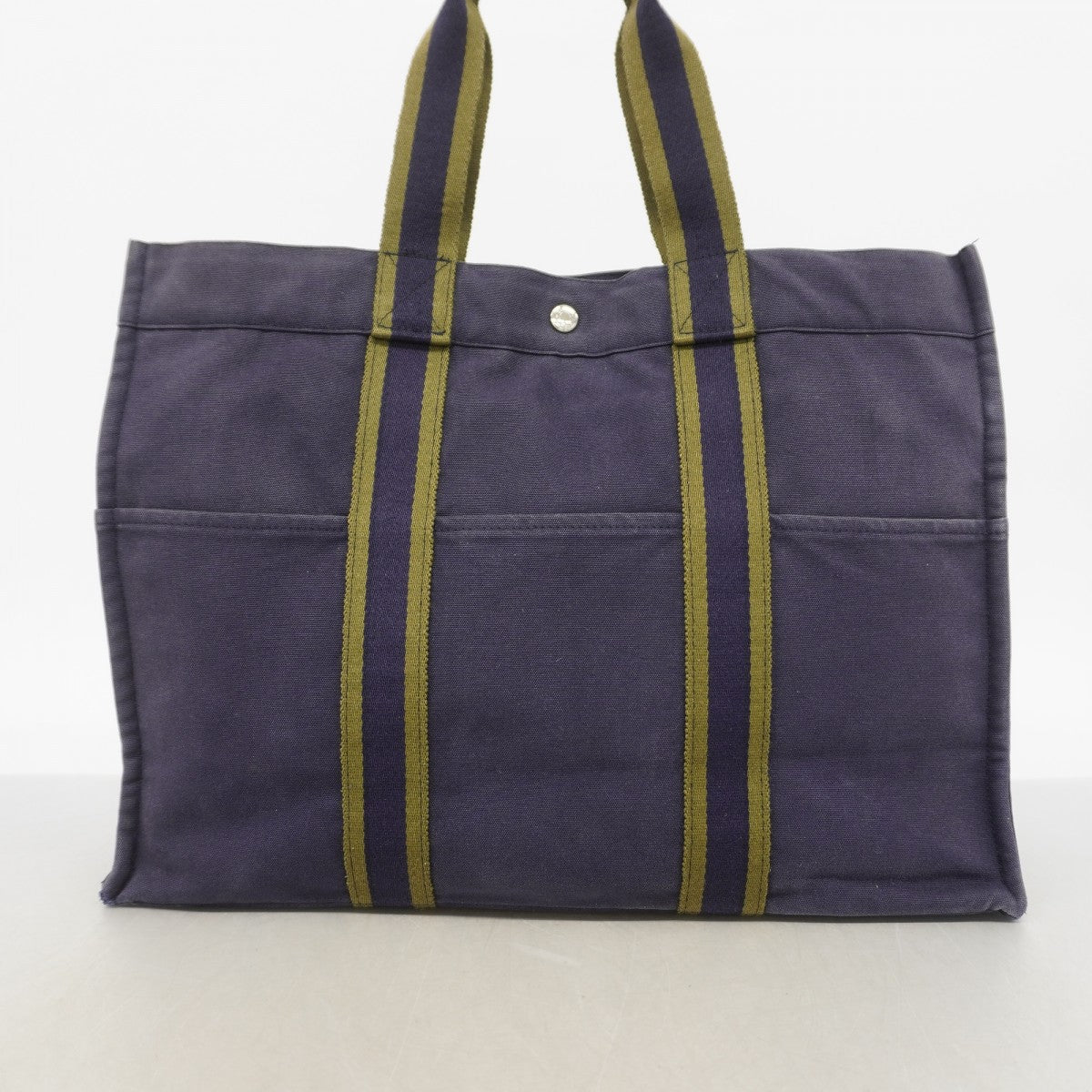【6fe6411】エルメス トートバッグ フールトゥMM キャンバス ネイビー シルバー金具【中古】レディース