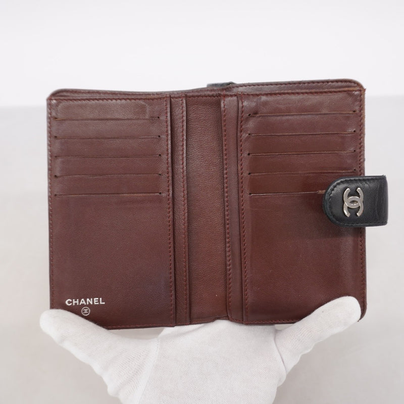 【6fe6418】シャネル 財布 マトラッセ ラムスキン ブラック シルバー金具【中古】レディース