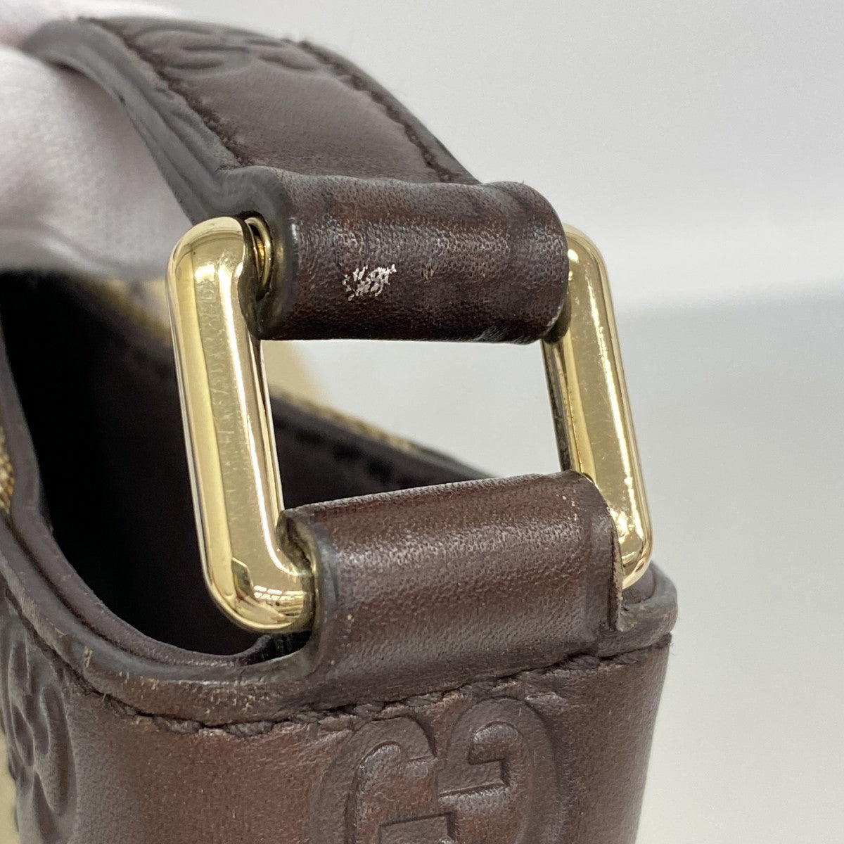 【6fe6421】グッチ ショルダーバッグ グッチシマ 257296 キャンバス ブラウン シャンパンゴールド金具【中古】レディース