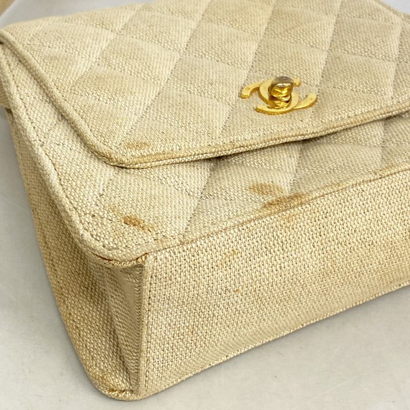 【6fe6423】シャネル ハンドバッグ マトラッセ キャンバス ベージュ ゴールド金具【中古】レディース