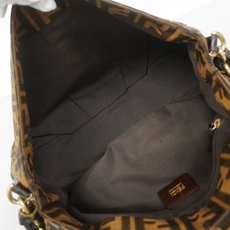 【6fe6440】フェンディ ハンドバッグ ズッカ キャンバス ブラウン シャンパンゴールド金具【中古】レディース