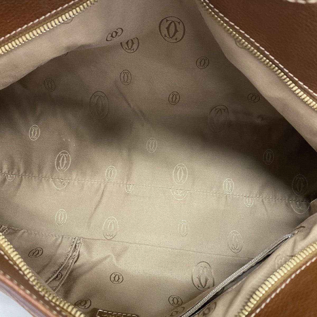【6fe6468】カルティエ ハンドバッグ マルチェロ レザー ブラウン ゴールド金具【中古】レディース