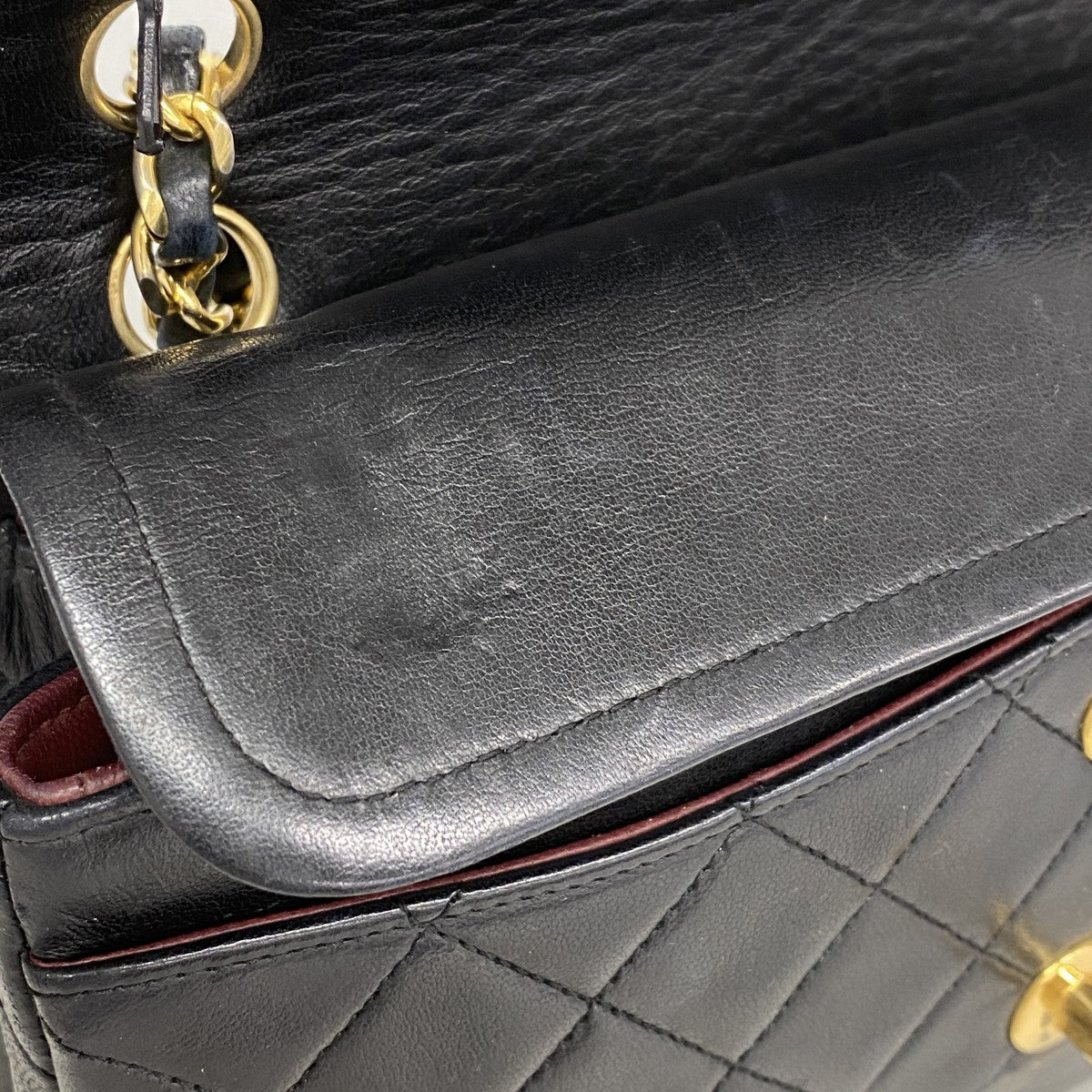 【6fe6469】シャネル ショルダーバッグ マトラッセ Wフラップ Wチェーン ラムスキン ブラック ゴールド金具【中古】レディース