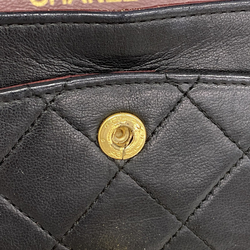 【6fe6469】シャネル ショルダーバッグ マトラッセ Wフラップ Wチェーン ラムスキン ブラック ゴールド金具【中古】レディース