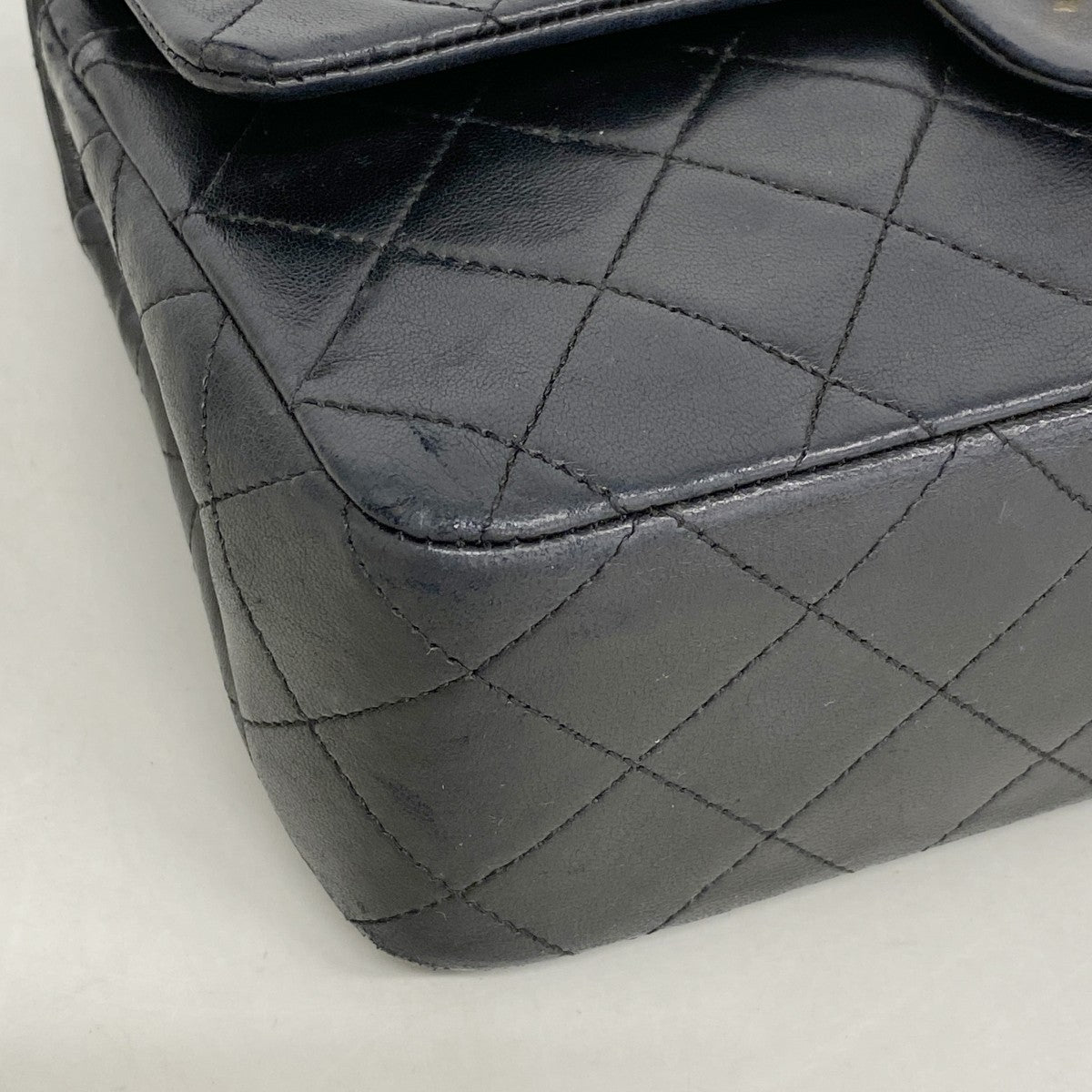 【6fe6469】シャネル ショルダーバッグ マトラッセ Wフラップ Wチェーン ラムスキン ブラック ゴールド金具【中古】レディース