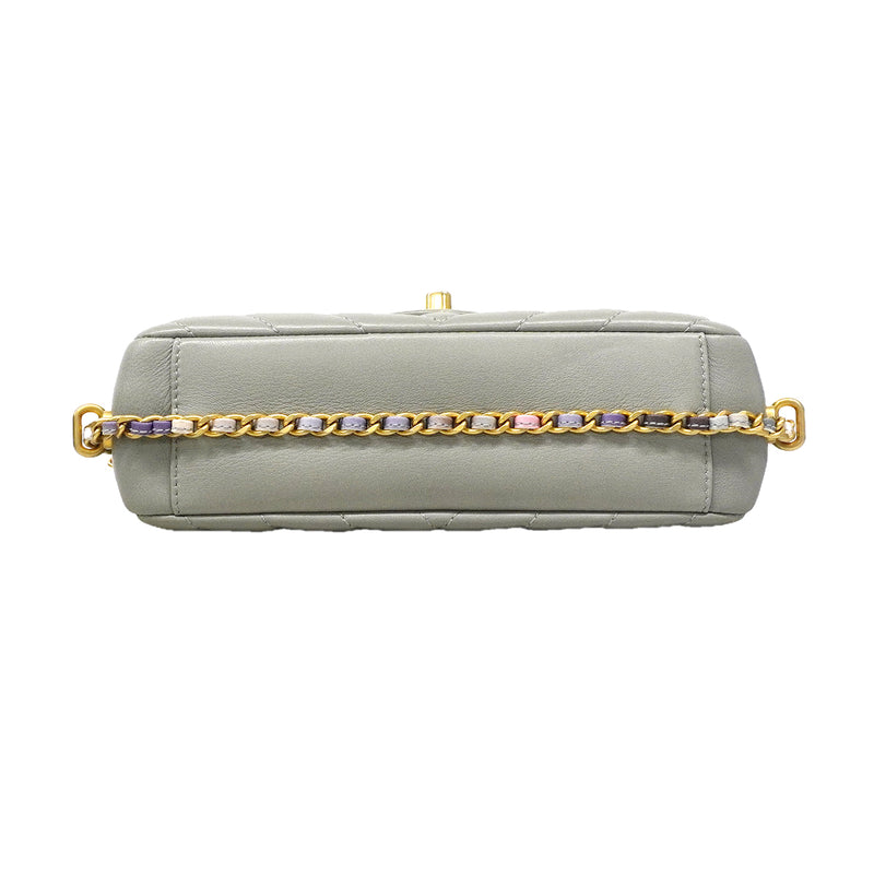 【6fe6515】シャネル ショルダーバッグ チェーンショルダー シェブロン ラムスキン グレー ゴールド金具【中古】レディース
