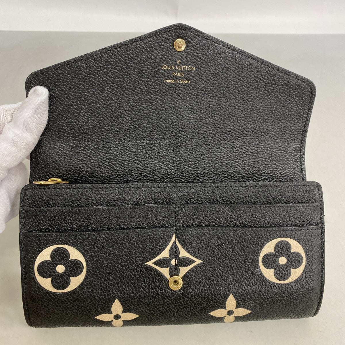 【6fe6535】ルイヴィトン 長財布 モノグラム・アンプラント バイカラー ポルトフォイユサラ M80496 ブラック ベージュ【中古】レディース