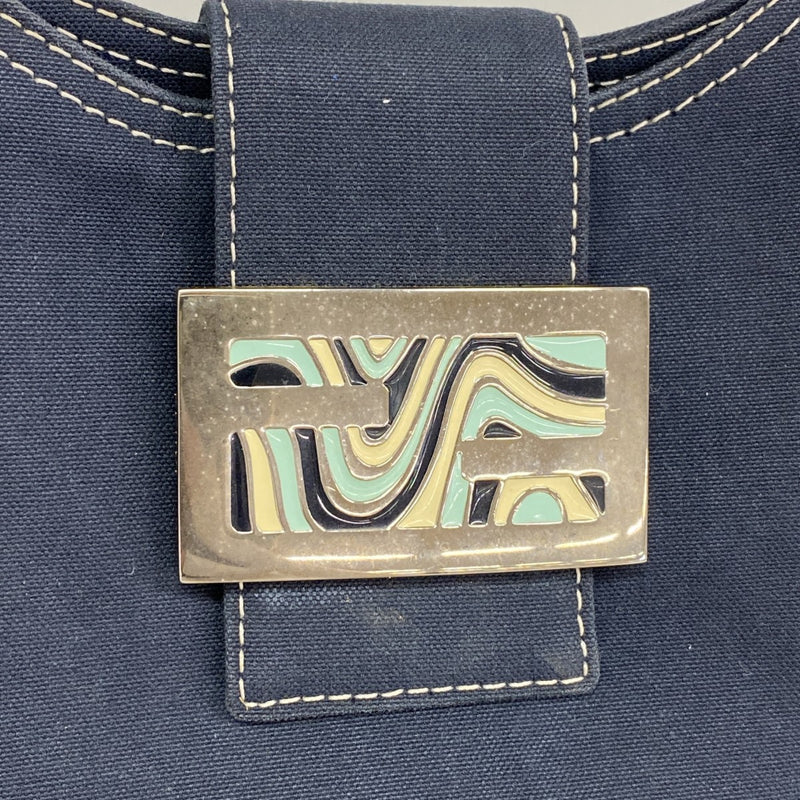 【6fe6547】フェンディ ハンドバッグ キャンバス ネイビー シルバー金具【中古】レディース