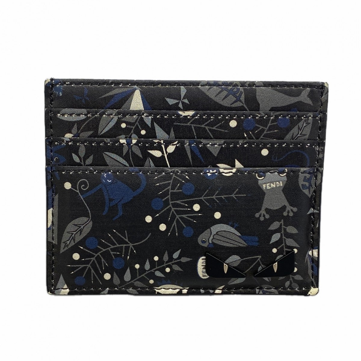【6fe6562】フェンディ カードケース モンスター レザー ブラック シルバー金具【中古】メンズ レディース ユニセックス
