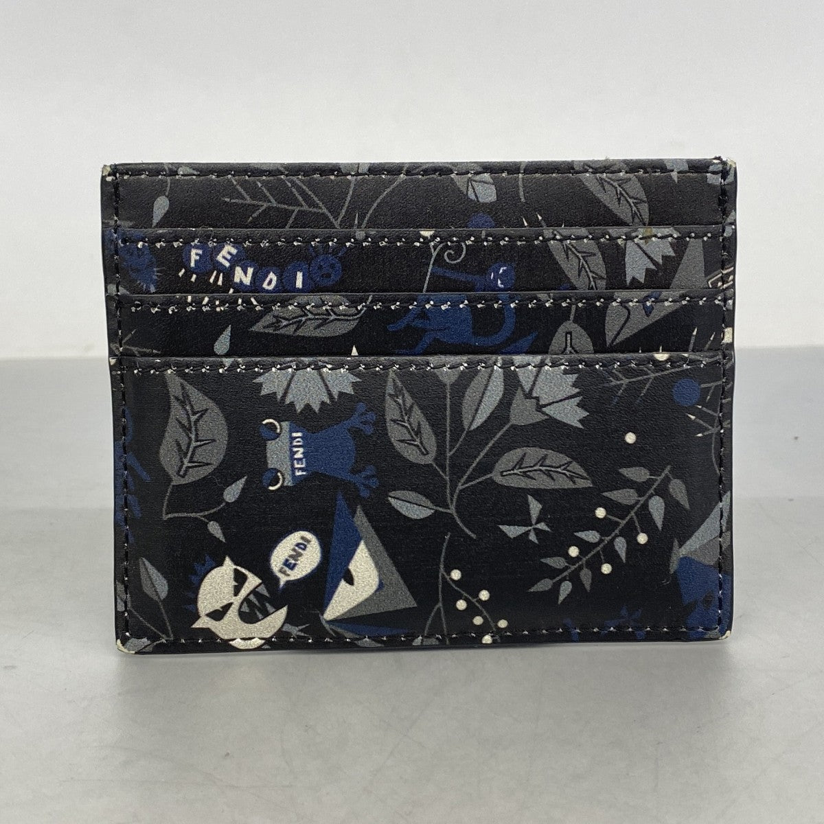 【6fe6562】フェンディ カードケース モンスター レザー ブラック シルバー金具【中古】メンズ レディース ユニセックス
