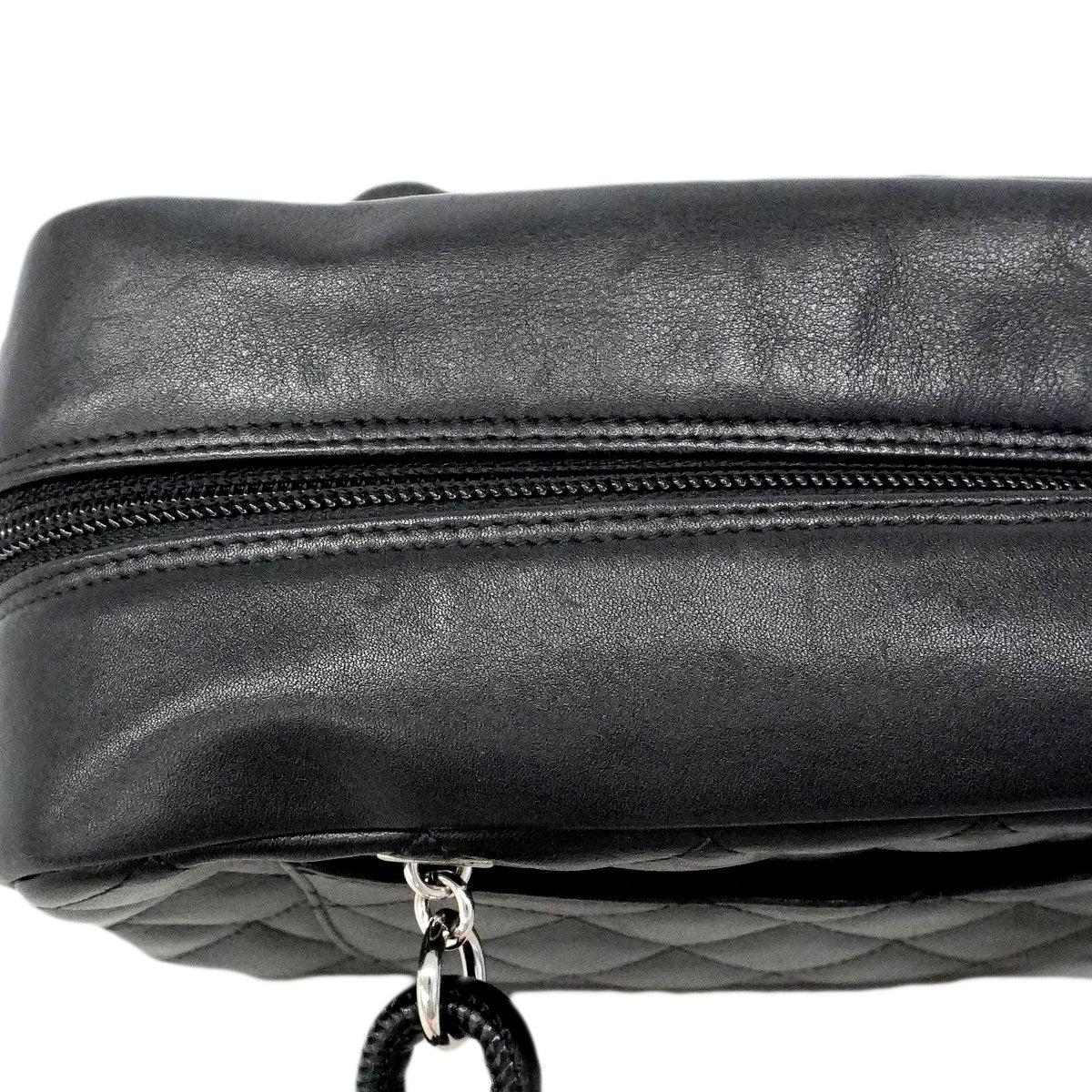 【6fe6585】シャネル ハンドバッグ カンボン ラムスキン ブラック シルバー金具【中古】レディース