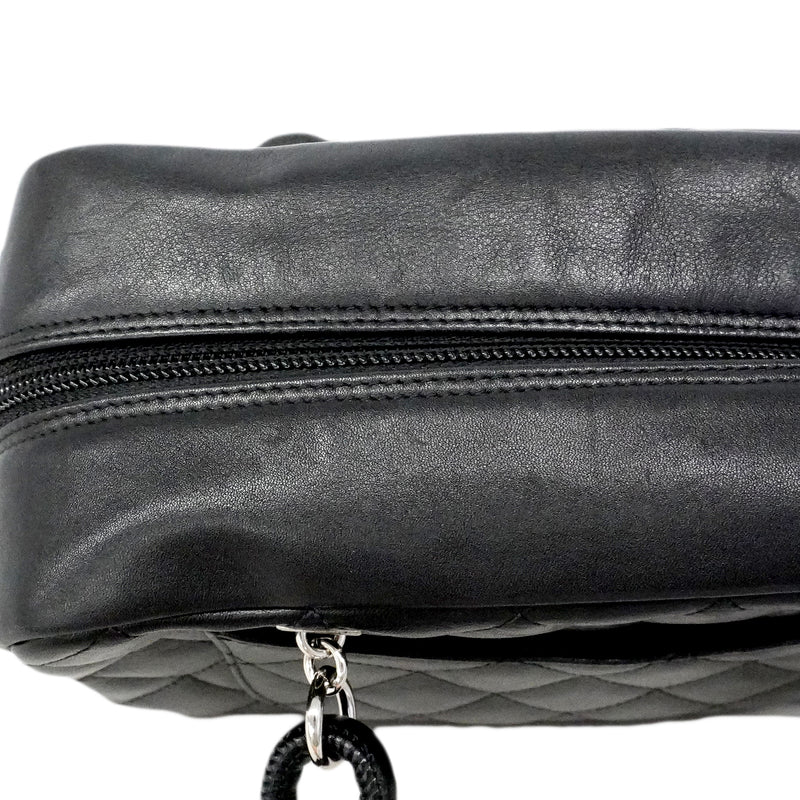 【6fe6585】シャネル ハンドバッグ カンボン ラムスキン ブラック シルバー金具【中古】レディース
