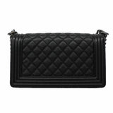 【6fe6586】シャネル ショルダーバッグ ボーイシャネル チェーンショルダー キャビアスキン ブラック シルバー金具【中古】レディース