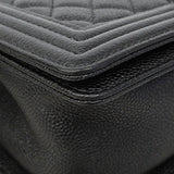 【6fe6586】シャネル ショルダーバッグ ボーイシャネル チェーンショルダー キャビアスキン ブラック シルバー金具【中古】レディース