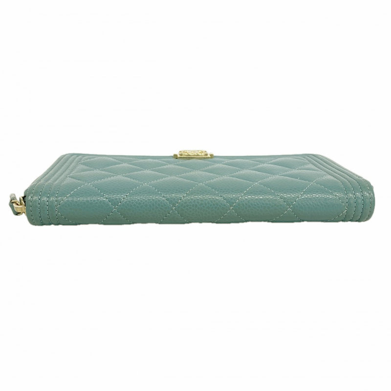 【6fe6602】シャネル 長財布 ボーイシャネル キャビアスキン ブルー ゴールド金具【中古】レディース