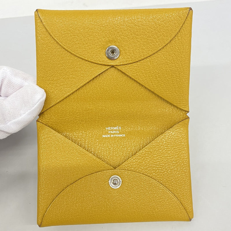 【6fe6604】エルメス コインケース カルヴィ シェブルミゾル ジョーヌアンブル シルバー金具 C刻印【中古】メンズ レディース ユニセックス