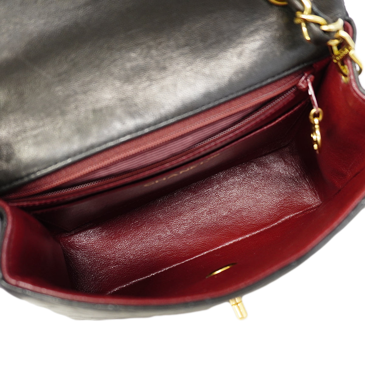 【6fe6606】シャネル ショルダーバッグ ミニマトラッセ チェーンショルダー ラムスキン ブラック ゴールド金具【中古】レディース