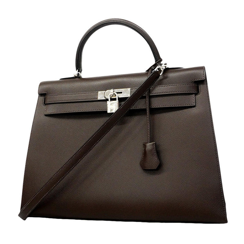 【6fe6619】エルメス ハンドバッグ ケリー35 ヴォーエプソン エコルセ シルバー金具 □N刻印 2wayバッグ【中古】レディース