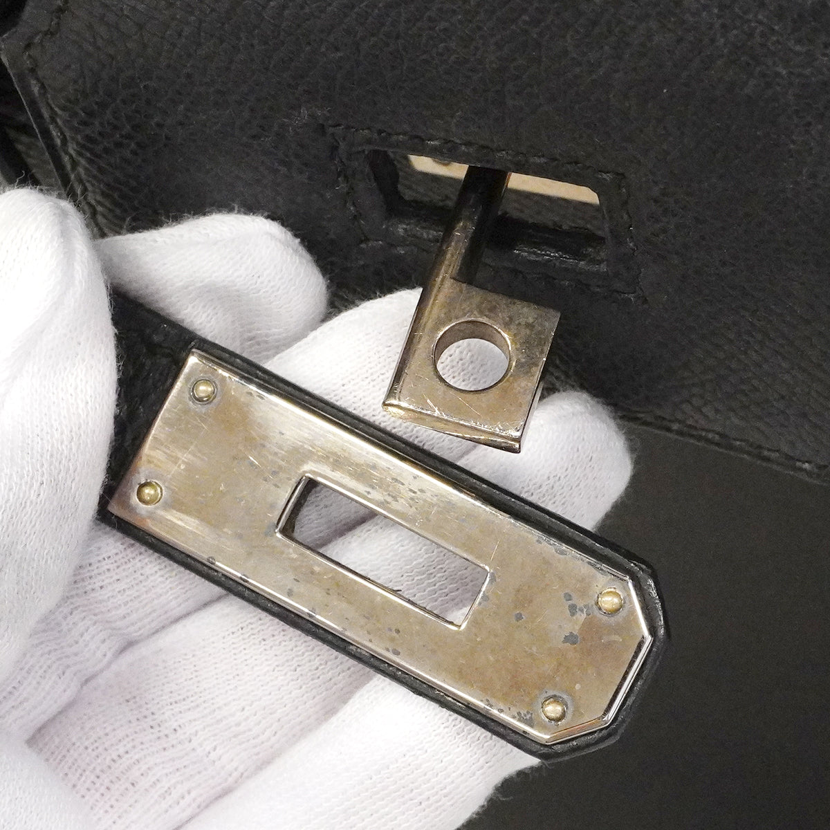 【6fe6621】エルメス ハンドバッグ オータクロア28 ヴォーエプソン ブラック シルバー金具 □J刻印【中古】レディース