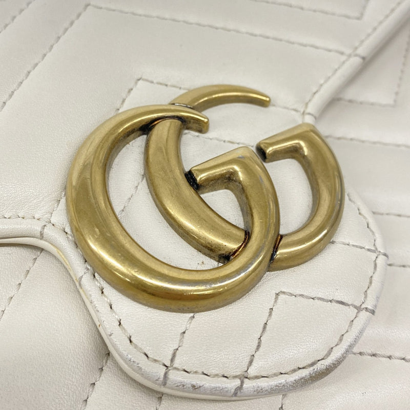 【6fe6690】グッチ ショルダーウォレット GGマーモント 474575 レザー アイボリー ゴールド金具【中古】レディース